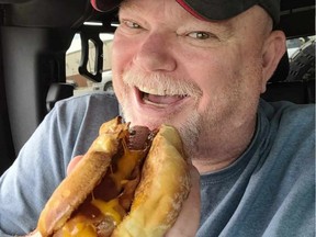 Winnipeg Sun columnist Hal Anderson's foodie friend Jim Willox chows down on an A&W Whistle Dog. After a five-year absence, A&W is celebrating the return of its Whistle Dog this summer, while supplies last. The Whistle Dog is served on a toasted bun with relish, cheddar cheese and a slice of bacon in a slit in the wiener.