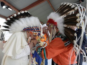 Pope Francis meets with First Nations, Metis and Inuit Indigenous communities in Maskwacis, Alta., on July 25, 2022.