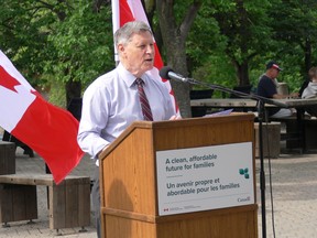 Winnipeg South MP and Parliamentary Secretary to the Minister of Environment and Climate Change Terry Duguid addresses the media at The Forks on Tuesday to announce new quarterly installments Canadians will receive through the Climate Action Incentive (CAI) payment.
