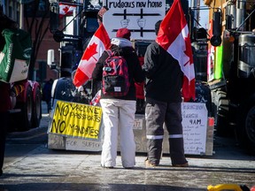 Freedom Convoy protesters in downtown Ottawa in February, 2022.