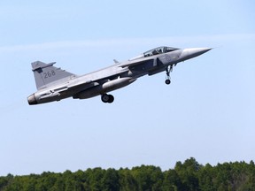 Sweden's Air Force Saab JAS 39 Gripen fighter takes off during an exercise in Amari military air base, Estonia, May 25, 2018.