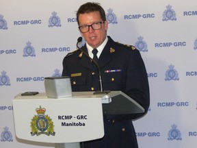Supt. Scott McMurchy, Acting Officer in Charge, Criminal Operations for Manitoba RCMP, addresses the media at a press conference at RCMP D Division Headquarters in Winnipeg on Friday, Aug. 5, 2022. To address a rise in violent crime in some rural communities, the Manitoba RCMP has created a Strategic Enforcement Response Team (SERT), it was announced on Friday, Aug. 5, 2022.