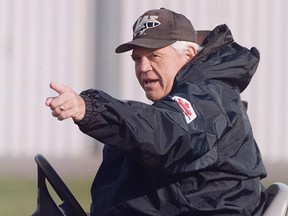 Bombers head coach Dave Ritchie gestures to players during practice.