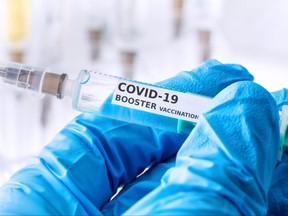 A vial of the COVID-19 booster shot