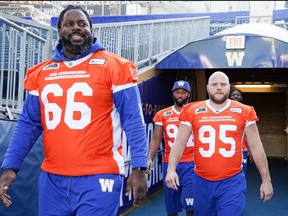 Bombers players wear orange jerseys for Thursday’s final walk-through in preparations for their game against the Saskatchewan Roughriders Friday in Winnipeg. Winnipeg Blue Bombers photo