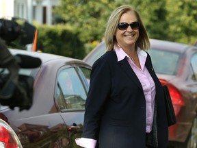 Mayoral candidate Jenny Motkaluk arrives to make a campaign announcement in the Glenelm area of Winnipeg on Mon., Sept. 12, 2022.