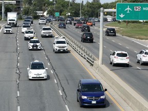 Traffic on Route 90 near the Portage Avenue underpass in Winnipeg on Monday, Sept. 12, 2022.