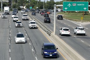 Traffic on Route 90 near the Portage Avenue underpass in Winnipeg on Monday, Sept. 12, 2022.