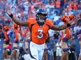 Denver Broncos quarterback Russell Wilson prior to the start of the game against the Minnesota Vikings at Empower Field at Mile High.