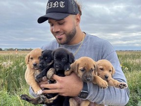 Bombers running back Brady Oliveira used part of his bye week to save a family of dogs up in Sandy Bay First Nation.