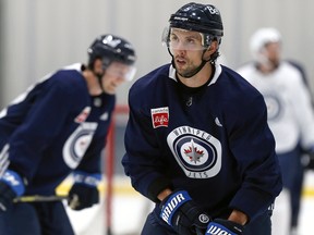 Brenden Dillon on the ice during the first day of Winnipeg Jets training camp in Winnipeg on Thursday, Sept. 23, 2021.