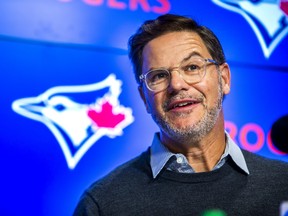 Toronto Blue Jays General Manager Ross Atkins speaks during an end of season media availability at the Roger Centre.