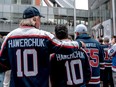 Winnipeg Jets fans, many wearing Dale Hawerchuk jerseys attend the official unveiling of the statue of the Winnipeg Jets great at a ceremony on Saturday, Oct. 1, 2022 in Winnipeg. Handout