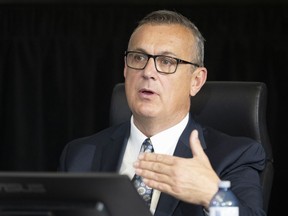 Former OPP Chief Supt. Carson Pardy appears at the Public Order Emergency Commission, in Ottawa, Friday, Oct. 21, 2022.