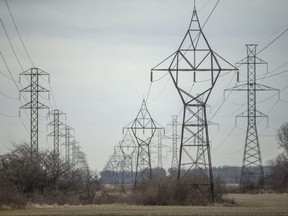 Hydro lines are seen from Lauzon Road in Windsor, March 30, 2022.