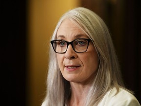 Patty Hajdu, Minister of Indigenous Services, make an announcement on Parliament Hill in Ottawa on Thursday, Oct. 6, 2022. An Indigenous-led safe space for women and girls expects to expand its reach in Winnipeg with funds provided by the federal government.