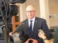 Winnipeg Mayor Scott Gillingham addresses the media outside of the Mayor's office at Winnipeg City Hall on Friday, Oct. 28, 2022. Mayor Brian Bowman welcomed Gillingham to the Mayor's office  to congratulate him on his election win on Wednesday and facilitate a smooth and orderly transition of power to the new Mayor and his team.