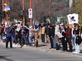 Hundreds of Winnipeg Iranians and their supporters joined hands in front of the Canadian Museum for Human Rights in Winnipeg on Saturday, Oct. 29, 2022, as part of a series of human chain protests being held across Canada and around the world. The Association of Families of Flight PS752 Victims helped coordinate the events, which were scheduled to be held in cities including Ottawa, Toronto, Montreal, Edmonton, Calgary and Vancouver on Saturday.