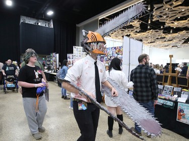 Chainsaw Man, a Japanese manga character, walks the floor during Winnipeg Comiccon at the RBC Convention Centre on Sunday, Oct. 30, 2022.
