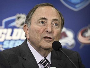 NHL commissioner Gary Bettman attends a news conference ahead of the 2022 NHL Global Series in Tampere, Finland, on Nov. 5, 2022.