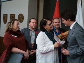 Assembly of First Nations Regional Chief for Manitoba Cindy Woodhouse (from left), Southern Chiefs Organization Grand Chief Jerry Daniels, Manitoba Keewatinowi Okimakanak Grand Chief Garrison Settee, and Assembly of Manitoba Chiefs Grand Chief Cathy Merrick met with Prime Minister Justin Trudeau in Ottawa on Tuesday. Assembly of First Nations photo