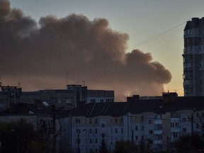 A smoke rises over the city after Russian missile strikes, amid their attack on Ukraine in Lviv November 15, 2022.