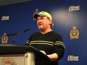 Kevin Joss speaks to reporters eight years after the death of his son Cody at police headquarters on Thursday, Dec. 29.