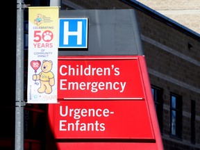 The sign for Children's Emergency at the Health Sciences Centre in Winnipeg.  Thursday, June 17, 2/2021.Winnipeg Sun/Chris Procaylo/stf