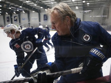 New head coach Rick Bowness up against the glass as the Winnipeg Jets opened training camp at what was then Bell MTS Iceplex on Thurs., Sept. 22, 2022. His arrival seemed to be the breath of fresh air the team needed as it has returned to the upper ranks in the NHL standings. KEVIN KING/Winnipeg Sun/Postmedia Network