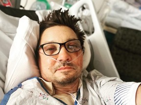 A photo of the injured actor posted to Jeremy Renner's Instagram account on Jan. 3, 2022.