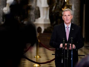 U.S. Speaker of the House Kevin McCarthy (R-CA) speaks to reporters at the U.S. Capitol in Washington, Jan. 12, 2023.