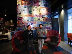 Raw:almond co-founders, chef Mandel Hitzer (right) and designer Joe Kalturnyk, talk up the winter pop-up restaurant on the Assiniboine River which returns for a seventh year from Jan. 17-Feb. 24, during a press event at the Alt Hotel in Winnipeg on Mon., Dec. 10, 2018. Tickets go on sale Dec. 15. Kevin King/Winnipeg Sun/Postmedia Network