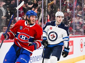 Montreal Canadiens left wing Mike Hoffman (68) celebrates his goal against the Winnipeg Jets during the second period at Bell Centre in Montreal on Tuesday, Jan. 17, 2023.