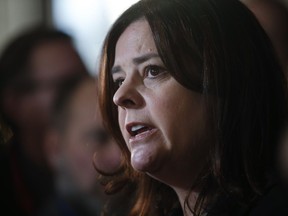 Manitoba Premier Heather Stefanson speaks to media at the convention centre in Winnipeg, Thursday, Dec. 8, 2022. The Manitoba government is set to announce a second, bigger round of financial aid to help people deal with the rising cost of living.