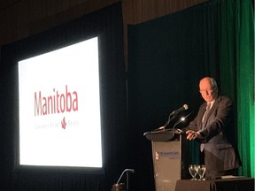 Colin Ferguson, President and CEO of Travel Manitoba, addresses the audience as Travel Manitoba launched what officials called a 'refreshed' tourism brand and slogan on Monday at the RBC Convention Centre in Winnipeg, hoping to encourage tourists to consider Manitoba as a travel destination.
