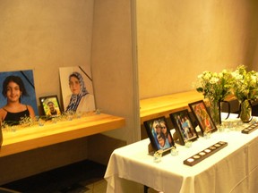A memorial showcasing the Manitoba victims involved in the Ukraine Flight 752 disaster at a commemoration at the Canadian Museum for Human Rights in Winnipeg on Sunday, Jan. 8, 2023. It marked the third anniversary of the downing of Flight PS752 by Iranian surface-to-air missiles, claiming the lives of 176 passengers and crew, including 55 Canadians and 30 permanent residents in Canada, students and visitors.