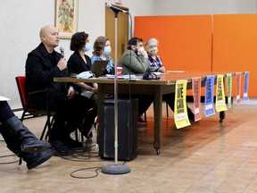 Diwa Marcelino speaks at a launch event of Community Solidarity Manitoba on Thursday, Feb. 16