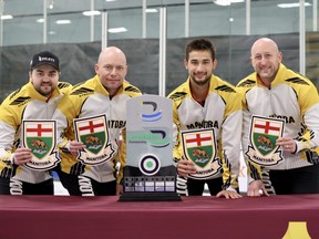 Matt Dunstone (l to r), B.J. Neufeld, Colton Lott and Ryan Harnden will represent Manitoba at the Brier after beating Reid Carruthers 8-7 at the Viterra Championship Sunday.