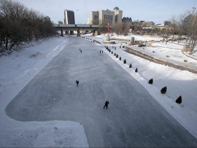 People skate on Winnipeg’s river trail
