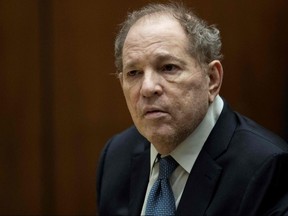 In this file photo taken Oct. 4, 2022, former U.S. film producer Harvey Weinstein appears in court at the Clara Shortridge Foltz Criminal Justice Center in Los Angeles.