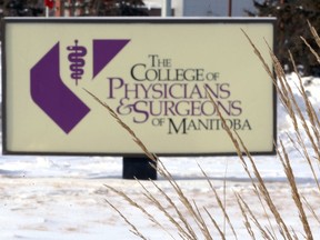 The College of Physicians and Surgeons of Manitoba office on Portage Avenue in Winnipeg on Wed., Feb. 1, 2023. KEVIN KING/Winnipeg Sun