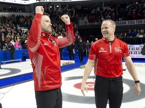 Brad Gushue (left) and Mark Nichols have won five Briers since 2017 but have not won a world title since that year. They'll look to end the run of four straight world titles by Sweden's Niklas Edin this year in Ottawa.