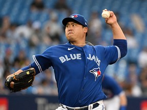 Blue Jays starting pitcher Hyun Jin Ryu delivers a pitch against the Chicago White Sox in the second inning at Rogers Centre in June 2022.