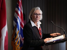 Carolyn Bennett, Minister of Mental Health and Addictions and Associate Minister of Health, pauses during a news conference in Vancouver, on Monday, Jan. 30, 2023. Bennett says she is concerned some may misunderstand the role harm reduction plays in reducing overdose deaths following the proposal of legislation from Manitoba's Progressive Conservatives that would require supervised drug consumption sites apply for licensing.