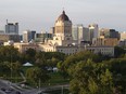 The Manitoba Legislature in Winnipeg on Saturday, Aug. 30, 2014. An opinion poll suggests the race for the Oct. 3 provincial election in Manitoba has tightened a little.