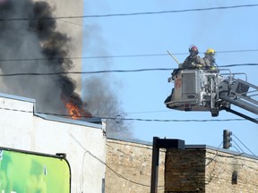 A fire in the 800 block of Main Street, in Winnipeg on Saturday, March 4, 2023.