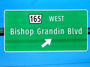 A street sign for Bishop Grandin Boulevard in Winnipeg on Wednesday, March 8, 2023.