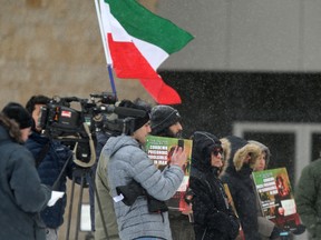 A small group gathered in Winnipeg on Saturday, March 11, 2023, to show support for Iran’s revolution for freedom.