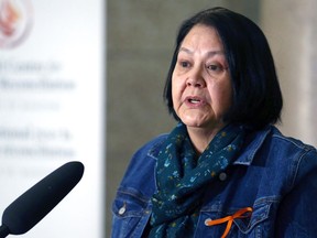 Cathy Merrick, Grand Chief of the Assembly of Manitoba Chiefs, speaks during a reconciliation event at the Manitoba Legislative Building in Winnipeg on Mon., March 13, 2023. KEVIN KING/Winnipeg Sun