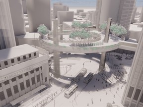 Concept art of the "sky garden" over Portage and Main, which is an option proposed by the city in its public survey.